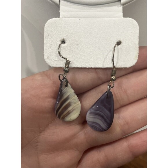 VTG Wampum Shell Teardrop Shape Drop Hook Earrings 925 Sterling - Picture 1 of 3